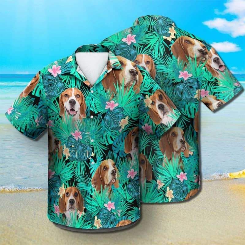 Beagle Trendy Hawaiian Shirt, Dog Summer Leaves Trendy Hawaiian Shirt, Unisex Print Aloha Short Sleeve Casual Shirt Summer Gifts