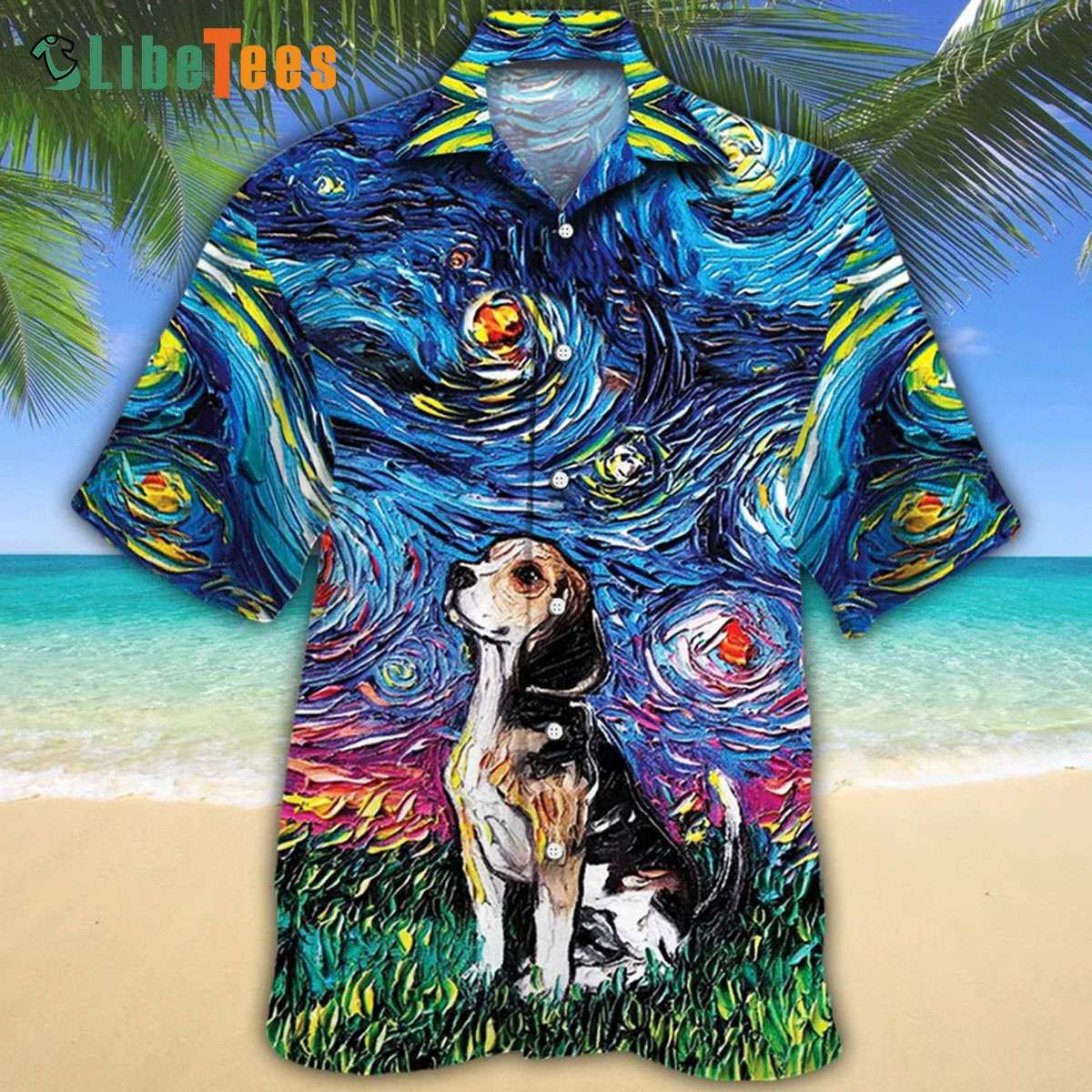 Beagles Enjoy Night Adventures on Hawaiian Shirt