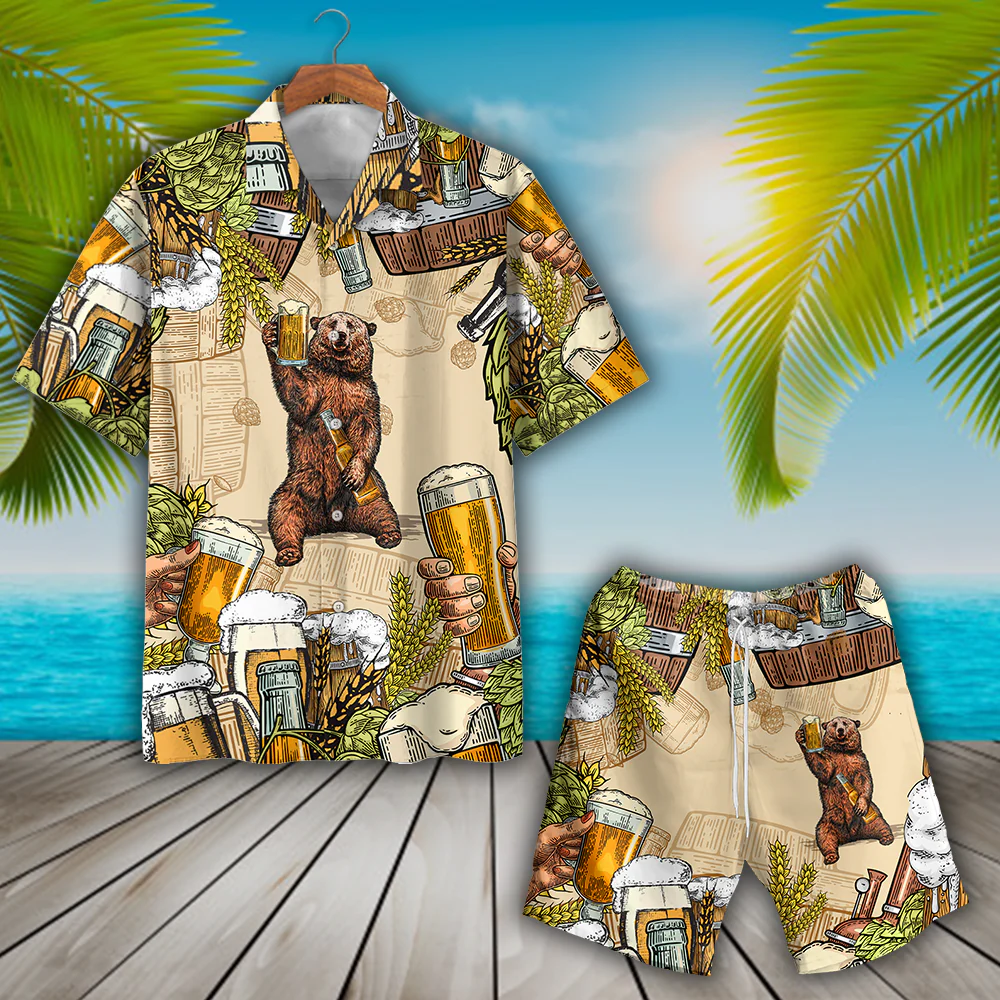 Bear & Beer Trendy Hawaiian Shirt Set Unisex