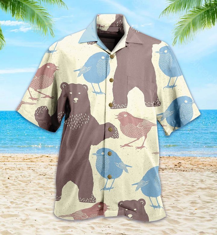 Bear And Bird Yellow Hawaiian Shirt 3D Summer Gifts