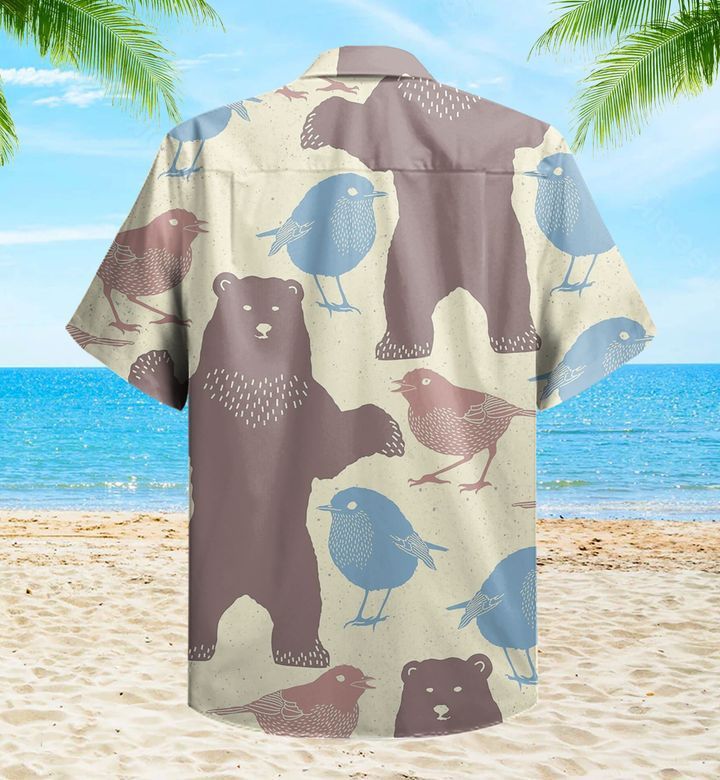 Bear And Bird Yellow Trendy Hawaiian Shirt 3D Summer Gifts