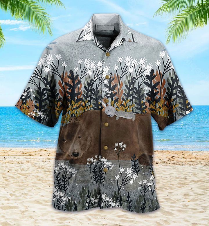 Bear And Bunny Brown Trendy Hawaiian Shirt 3D Summer Gifts