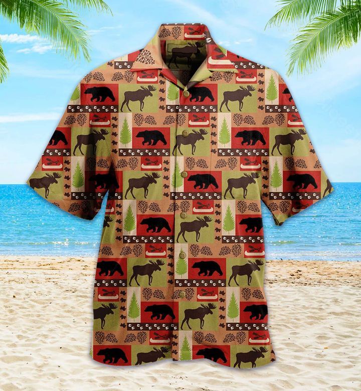 Bear And Deer Red Hawaiian Shirt 3D Summer Gifts