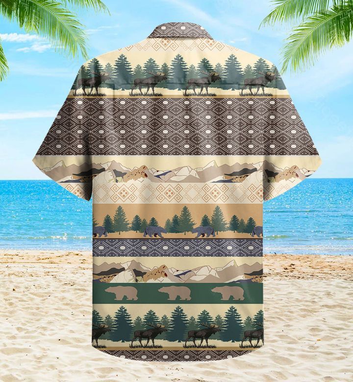 Bear And Moose Mountain Brown Trendy Hawaiian Shirt 3D Summer Gifts