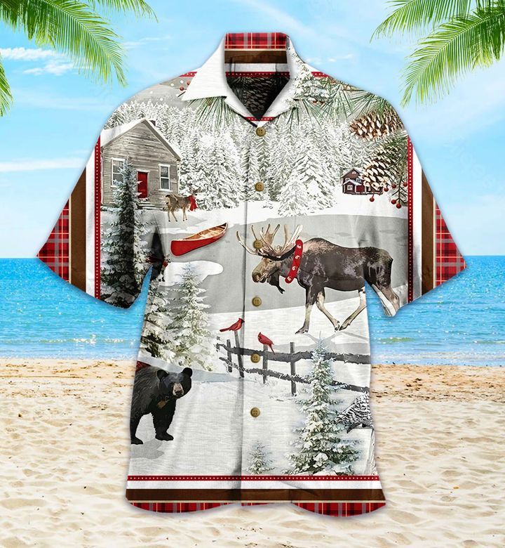Bear And Moose Red Hawaiian Shirt 3D Summer Gifts