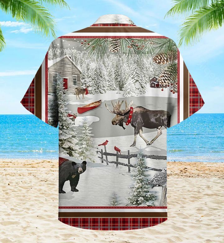 Bear And Moose Red Trendy Hawaiian Shirt 3D Summer Gifts