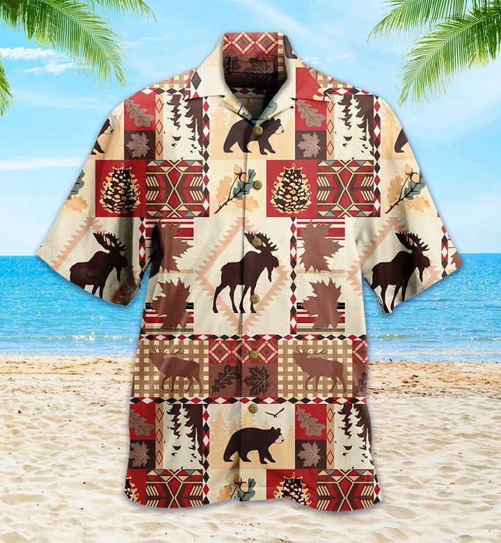 Bear And Reindeer Lodge Brown Hawaiian Shirt 3D Summer Gifts