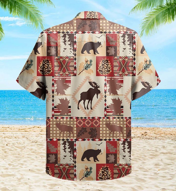 Bear And Reindeer Lodge Brown Trendy Hawaiian Shirt 3D Summer Gifts
