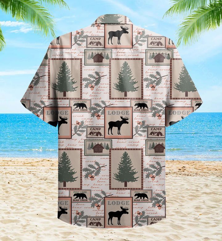 Bear Creak Lodge Beige Trendy Hawaiian Shirt 3D, Bear Lover Trendy Hawaiian Shirt For Summer Gifts
