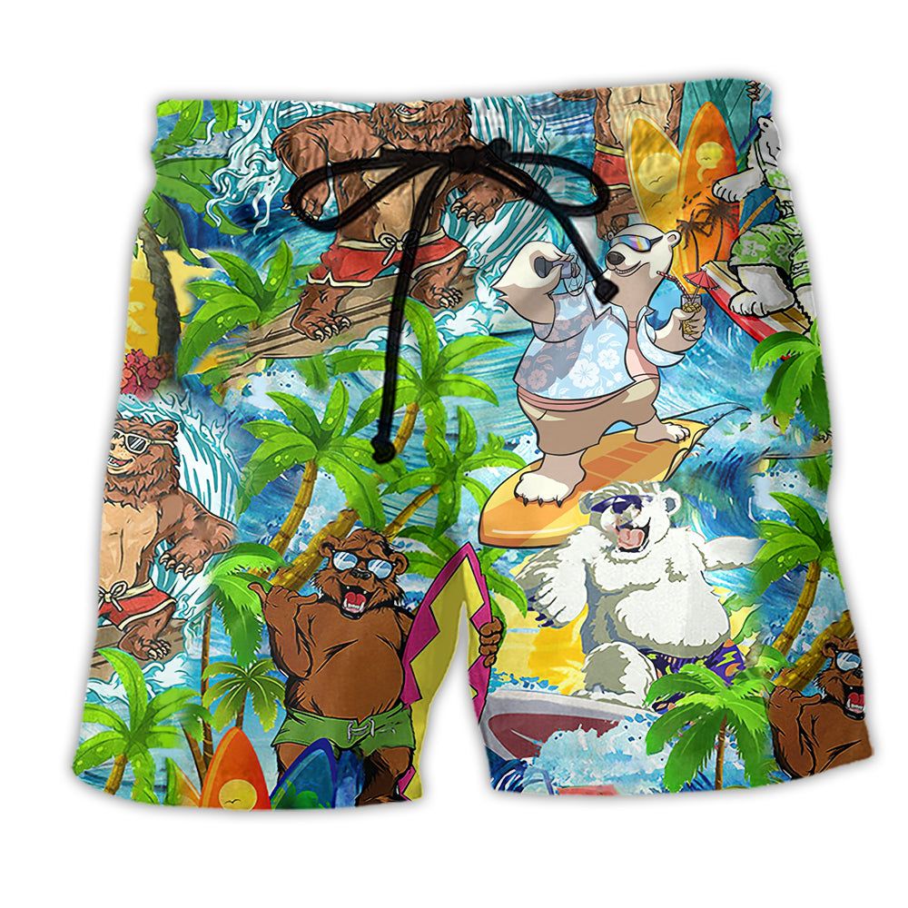 Bear Love Beach Love Animals Coconut Trendy Aloha Hawaiian Beach Shorts Bear Love Beach Love Animals Coconut Trendy Aloha Hawaiian Beach Shorts