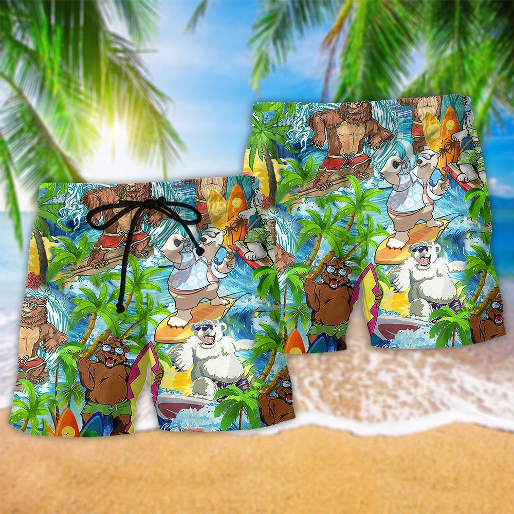 Bear Love Beach Love Animals Coconut Trendy Aloha Hawaiian Beach Shorts