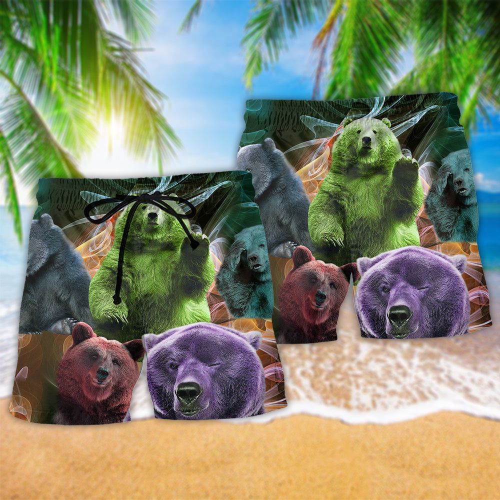 Bear Love Ligh Neon Cool Style Trendy Aloha Hawaiian Beach Shorts