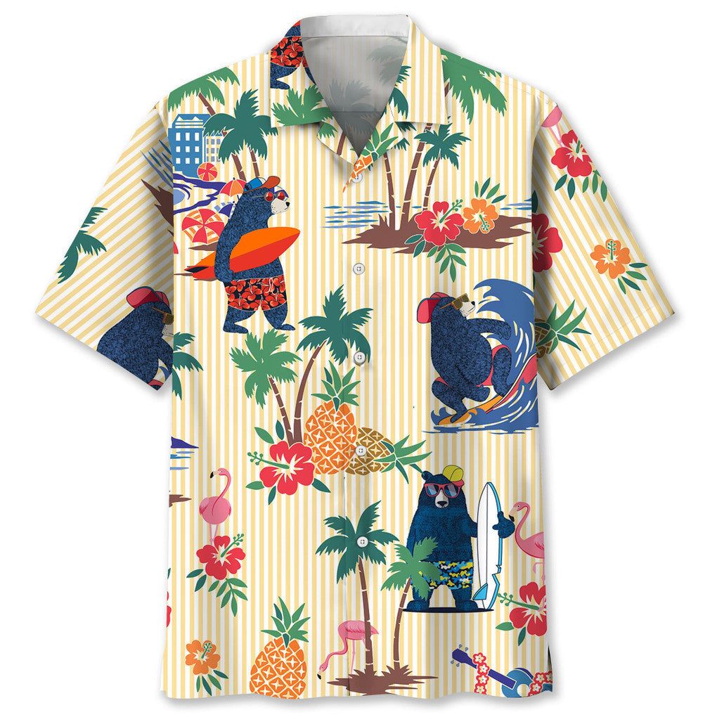 Bear Surfing Tropical Trendy Hawaiian Shirt