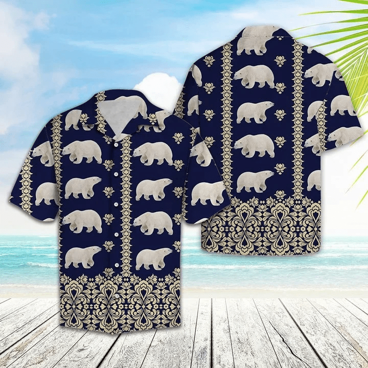 Bear Trendy Hawaiian Shirt, Great Gift For Polar Bear Lover Navy Pattern Trendy Hawaiian Shirt