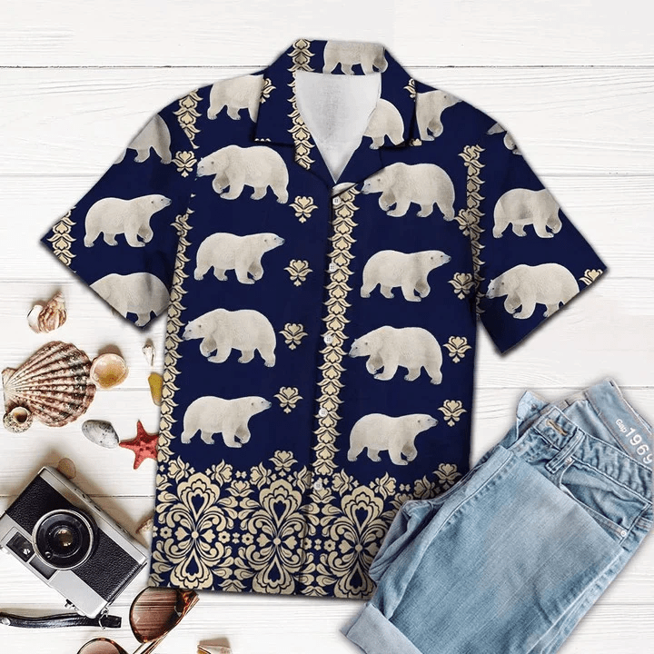 Bear Trendy Hawaiian Shirt, Great Gift For Polar Bear Lover Navy Pattern Trendy Hawaiian Shirt