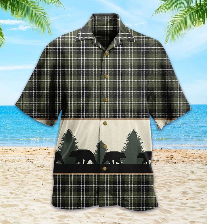 Bear Walk Plaid Grey Hawaiian Shirt 3D Summer Gifts