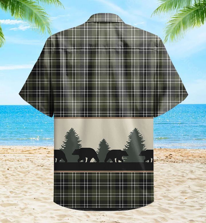 Bear Walk Plaid Grey Trendy Hawaiian Shirt 3D Summer Gifts