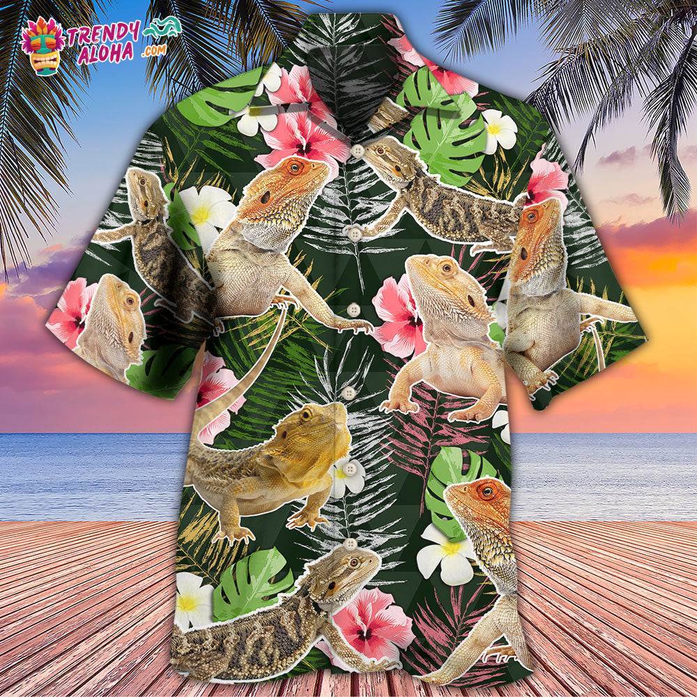 Bearded Dragon Tropical Leaf Hawaiian Shirt – Trendy Aloha