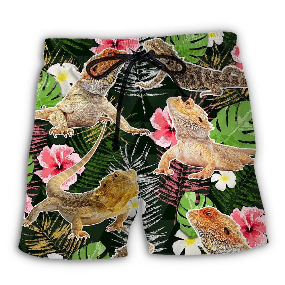 Bearded Dragon Tropical Leaf Trendy Aloha Hawaiian Beach Shorts Bearded Dragon Tropical Leaf Trendy Aloha Hawaiian Beach Shorts
