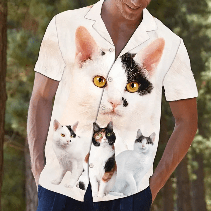 Beautiful Cat Mix While Theme Trendy Hawaiian Shirt