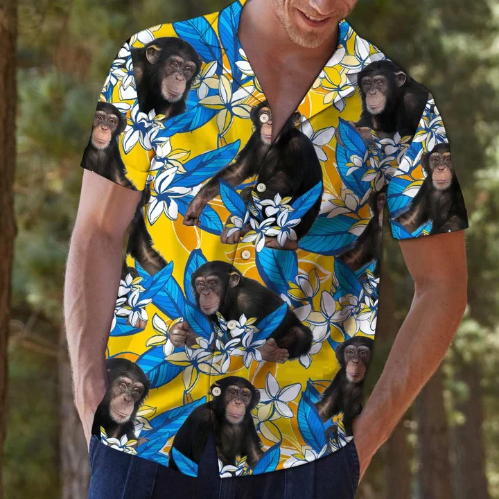 Beautiful Chimpanzee Mix Plumeria Flowers Vintage Trendy Hawaiian Shirt