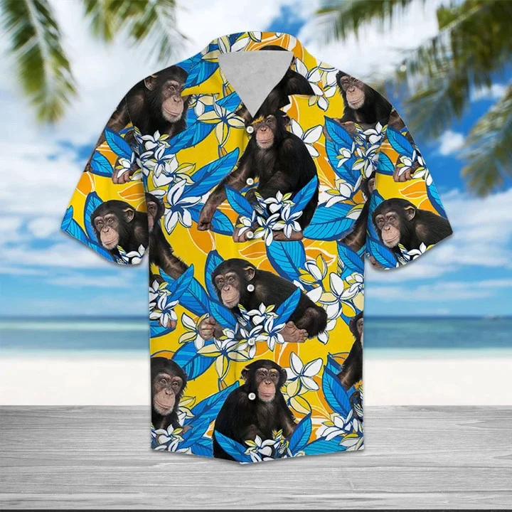 Beautiful Chimpanzee Mix Plumeria Flowers Vintage Trendy Hawaiian Shirt Beautiful Chimpanzee Mix Plumeria Flowers Vintage Trendy Hawaiian Shirt