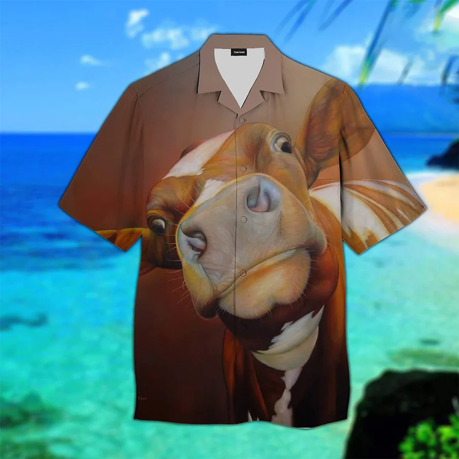 Beautiful Cow Face 3D Trendy Hawaiian Shirt, Cow Hawaii Shirt For Men Women