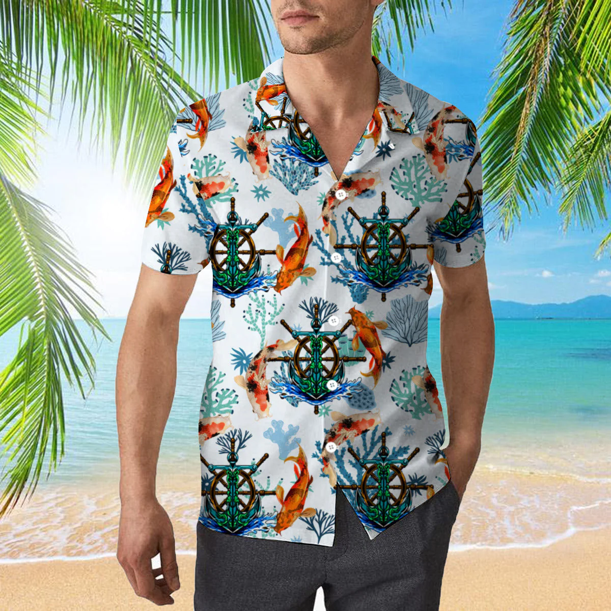 Beautiful Koi Fish And Anchor Trendy Hawaiian Shirt