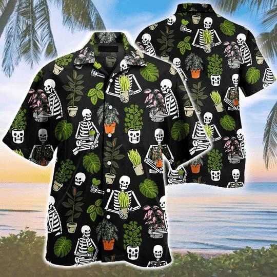 Beautiful Plant Potted Gardener Skull Pattern Trendy Hawaiian Shirt
