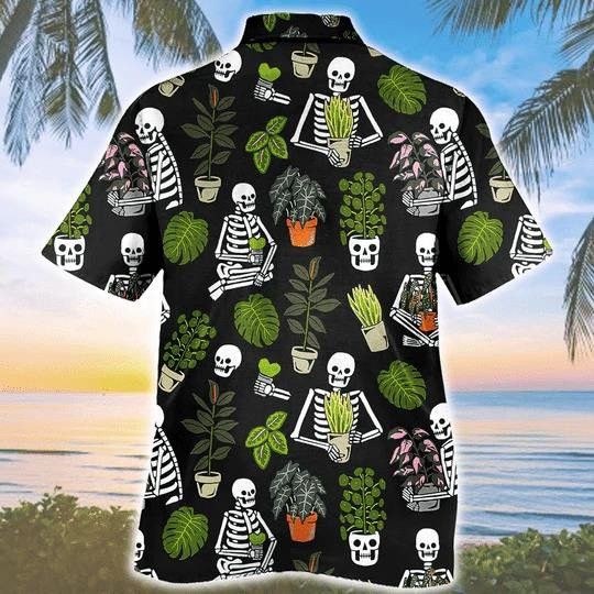 Beautiful Plant Potted Gardener Skull Pattern Trendy Hawaiian Shirt