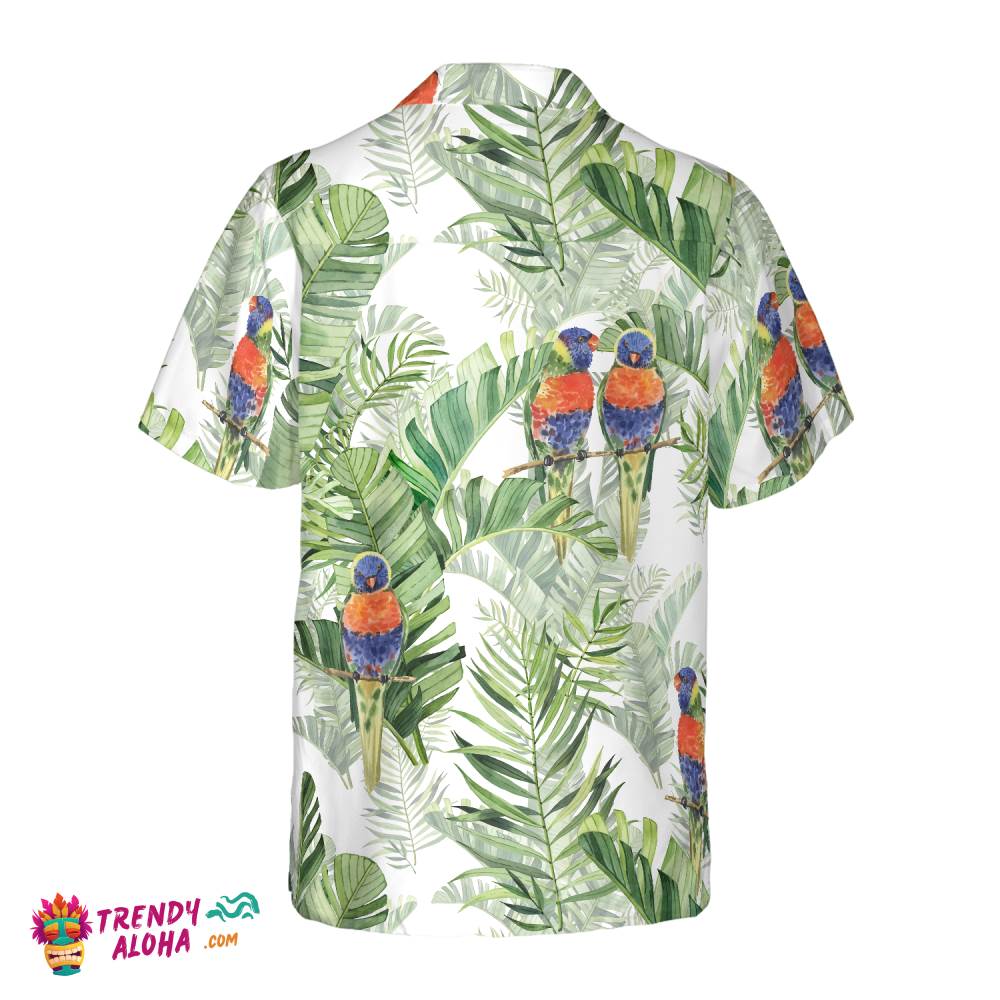 Beautiful Watercolor Parrots In Green Hawaiian Shirt