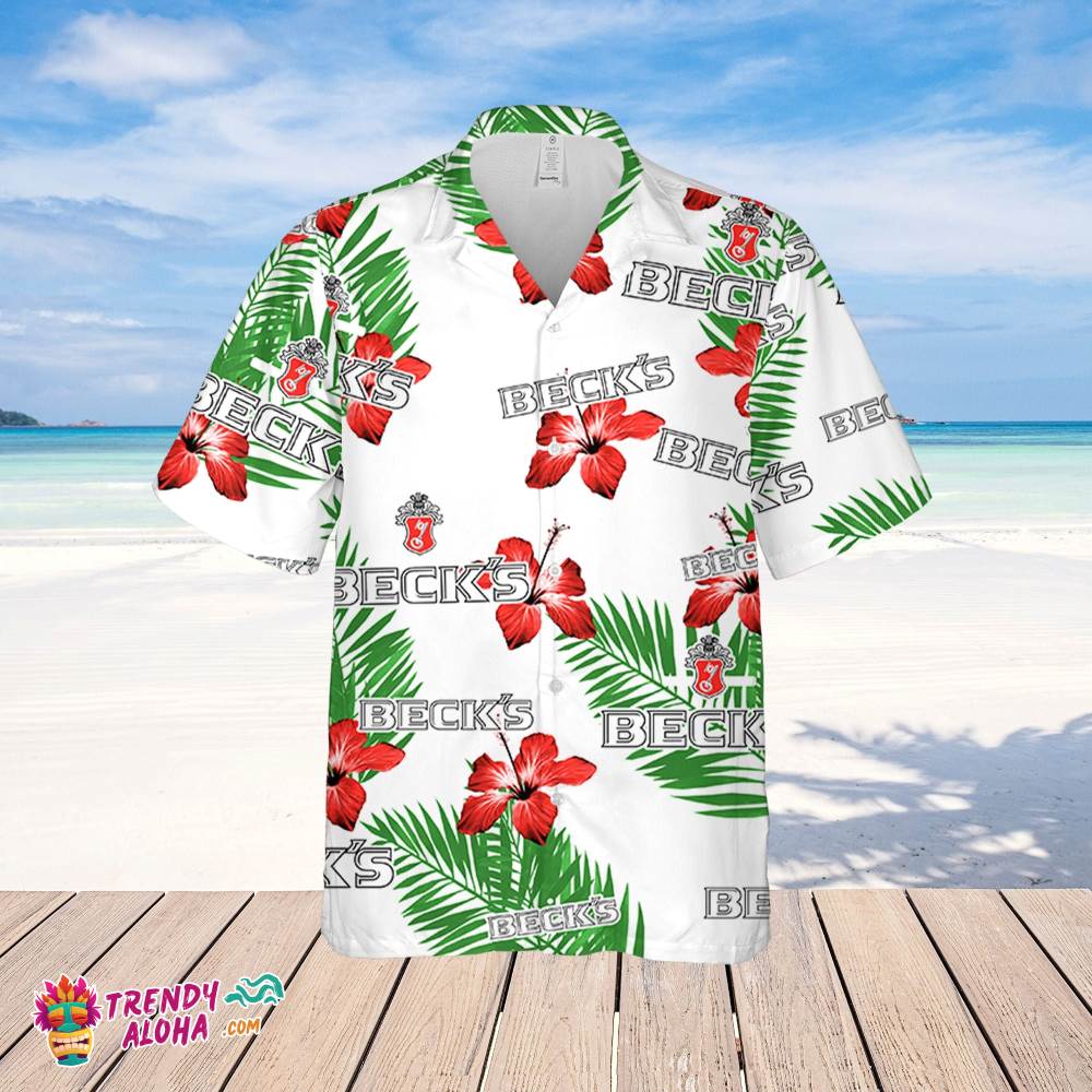 Beck’s Beer Hawaiian Hibiscus Flower Pattern,Tropical Beach Shirt, Hawaiian Flower Shirt, Hawaiian Beer Shirt