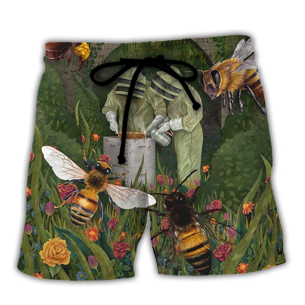 Bee Alert Beekeeper Vintage Style Trendy Aloha Hawaiian Beach Shorts Bee Alert Beekeeper Vintage Style Trendy Aloha Hawaiian Beach Shorts