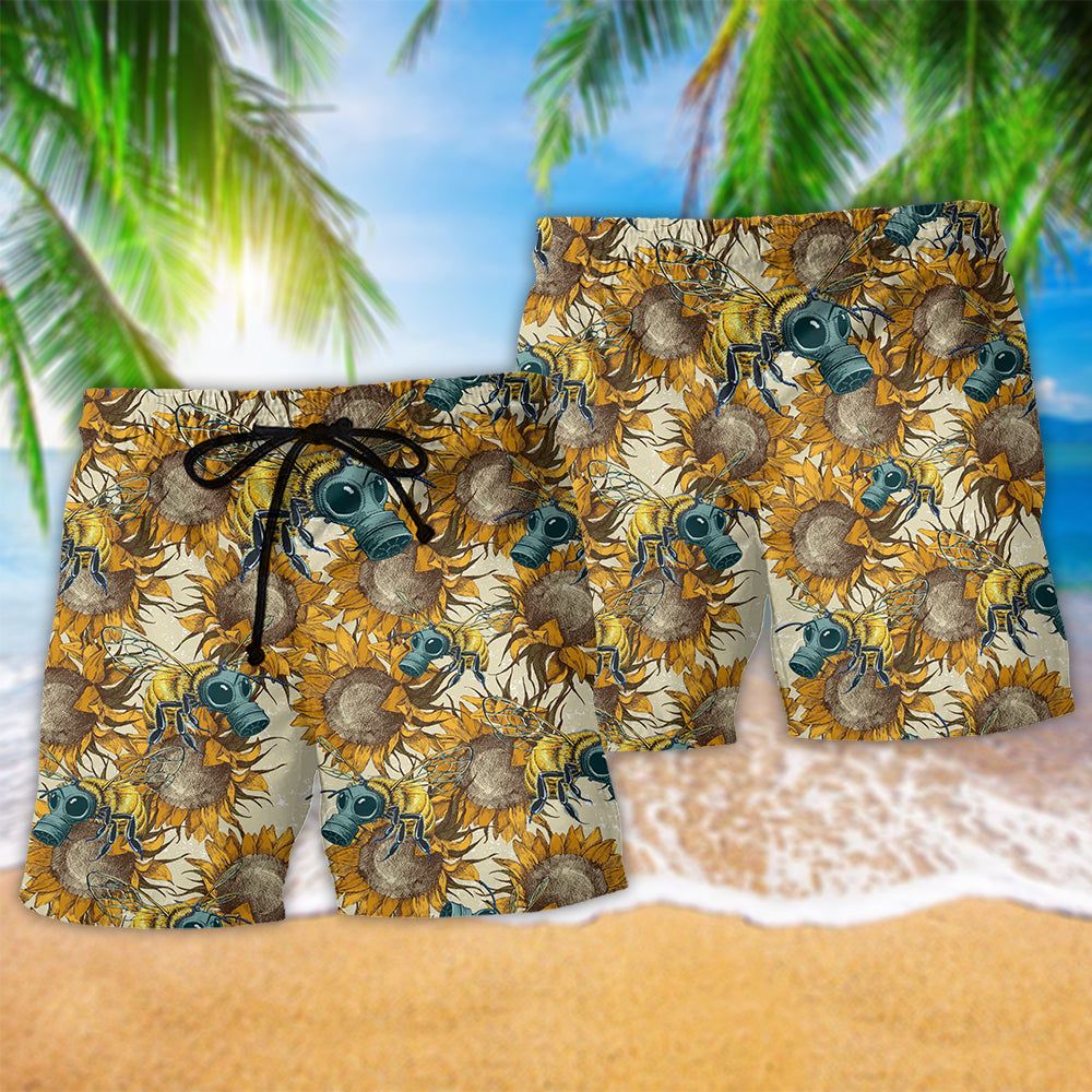Bee Everywhere And Sunflowers Cool Trendy Aloha Hawaiian Beach Shorts