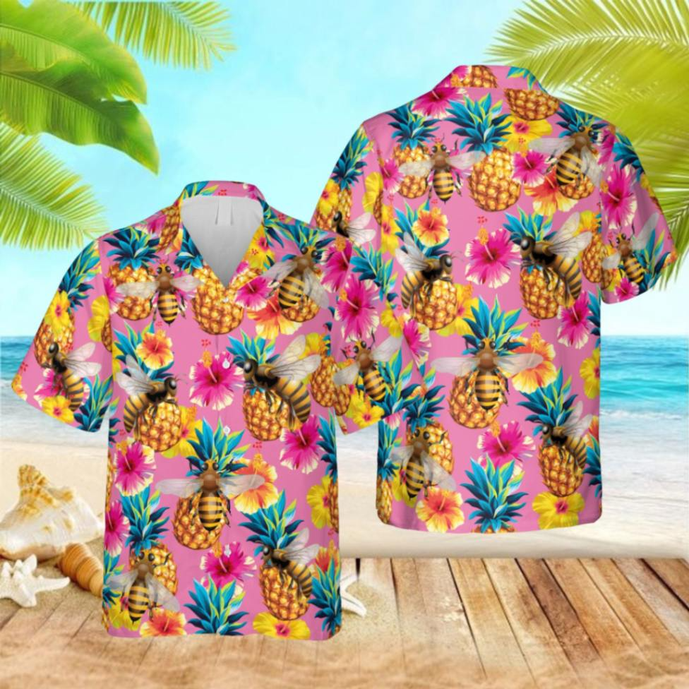 Bee, Fruits And Plants Pink Trendy Hawaiian Shirt, Gift For Beekeeper