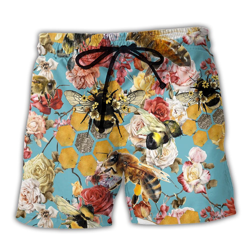 Bee Let Make Gorgeous Roses Floral Trendy Aloha Hawaiian Beach Shorts Bee Let Make Gorgeous Roses Floral Trendy Aloha Hawaiian Beach Shorts