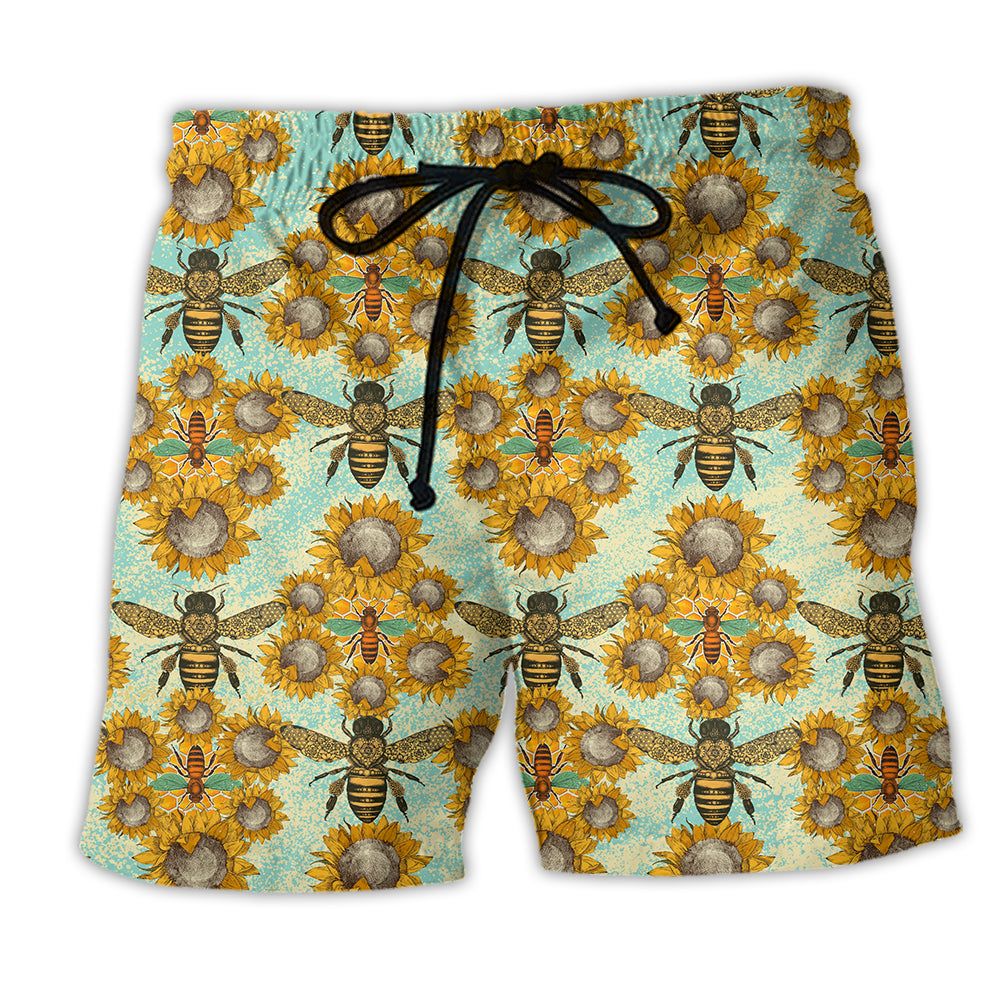 Bee Loves Sunflowers Style Trendy Aloha Hawaiian Beach Shorts Bee Loves Sunflowers Style Trendy Aloha Hawaiian Beach Shorts