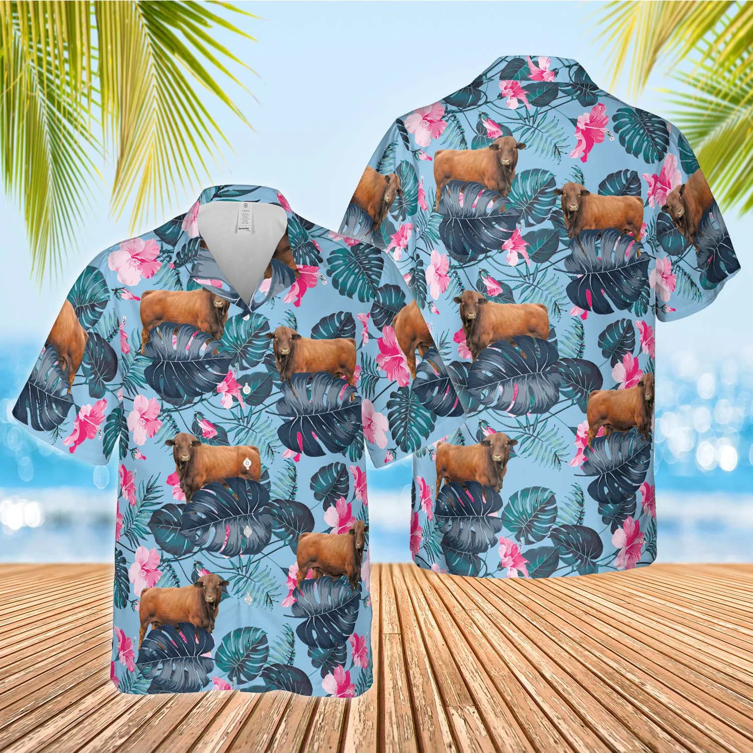 Beefmaster Adorned With Blue Hibiscus Hawaiian Shirt Elegant Print