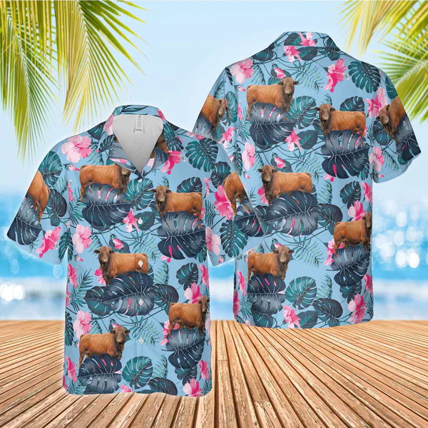 Beefmaster Blue Hibiscus Trendy Hawaiian Shirt, Farm Cow Trendy Hawaiian Shirt For Men And Women