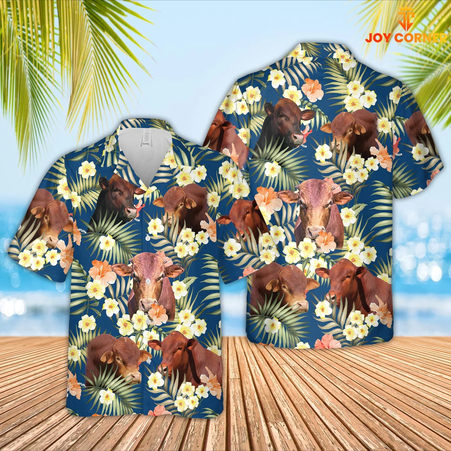 Beefmaster Breed Hawaiian Shirt Blue Florals Of Summertime In 3D Print Quality