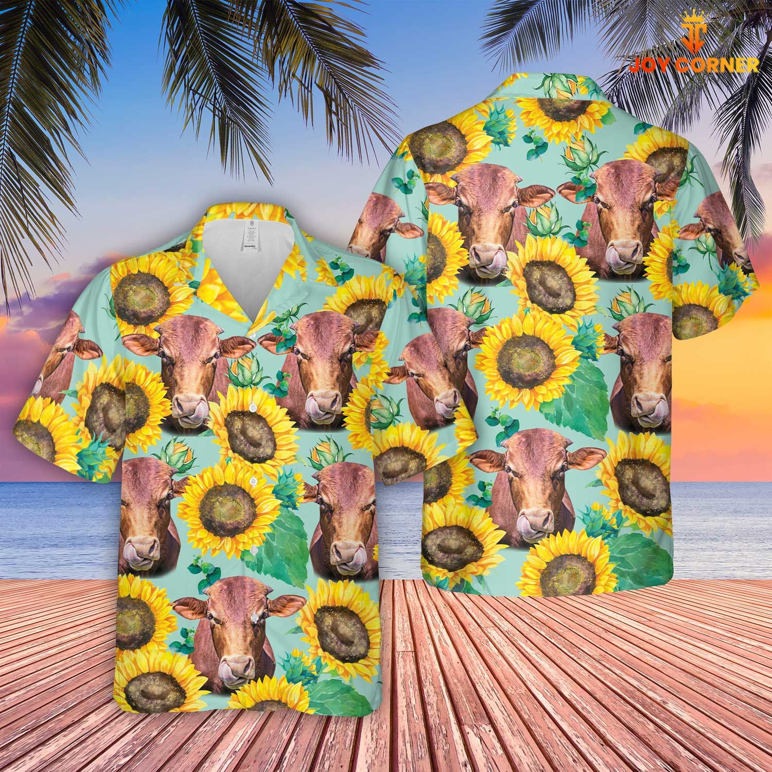 Beefmaster Breed Hawaiian Shirt With Sunflower Farm Scene 3D Print Quality