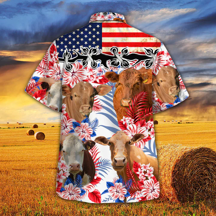 Beefmaster Cattle Lovers American Flag Trendy Hawaiian Shirt, Cow Trendy Hawaiian Shirt Vintage Flower, Trendy Hawaiian Shirt Men, Trendy Hawaiian Shirt Women