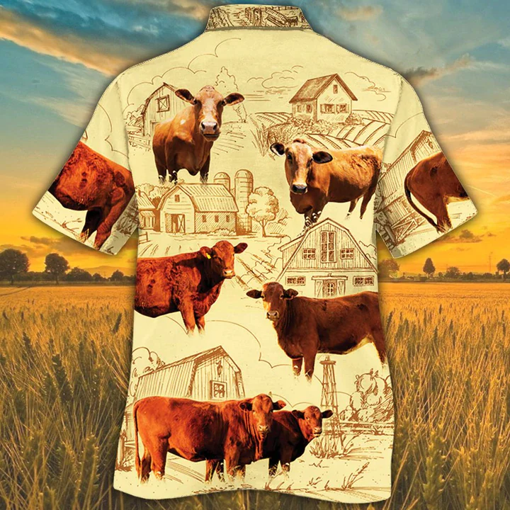 Beefmaster Cattle Lovers Farm Trendy Hawaiian Shirt, Farm Cow Short Sleeve Hawaiian Aloha Shirt For Men, Women
