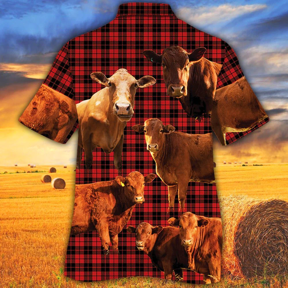 Beefmaster Cattle Lovers Red Tartan Pattern Trendy Hawaiian Shirt, Cow Trendy Hawaiian Shirt For Summer Gifts