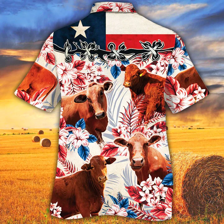 Beefmaster Cattle Lovers Texas Flag Trendy Hawaiian Shirt, Cow Trendy Hawaiian Shirt Vintage Flower, Trendy Hawaiian Shirt Men, Trendy Hawaiian Shirt Women
