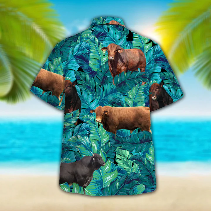 Beefmaster Cattle Lovers Trendy Hawaiian Shirt, Cow Trendy Hawaiian Shirt Vintage Flower, Short Sleeve Hawaiian Aloha Shirt For Men, Women