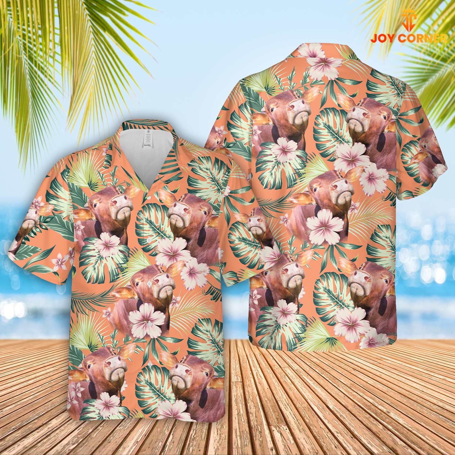 Beefmaster Cattle Summertime Floral Hawaiian Shirt Joy Display