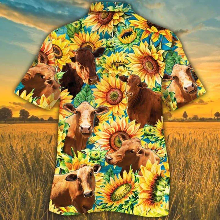 Beefmaster Cattle Sunflower Watercolor Trendy Hawaiian Shirt, Alpaca Trendy Hawaiian Shirt, Trendy Hawaiian Shirts For Men, Women