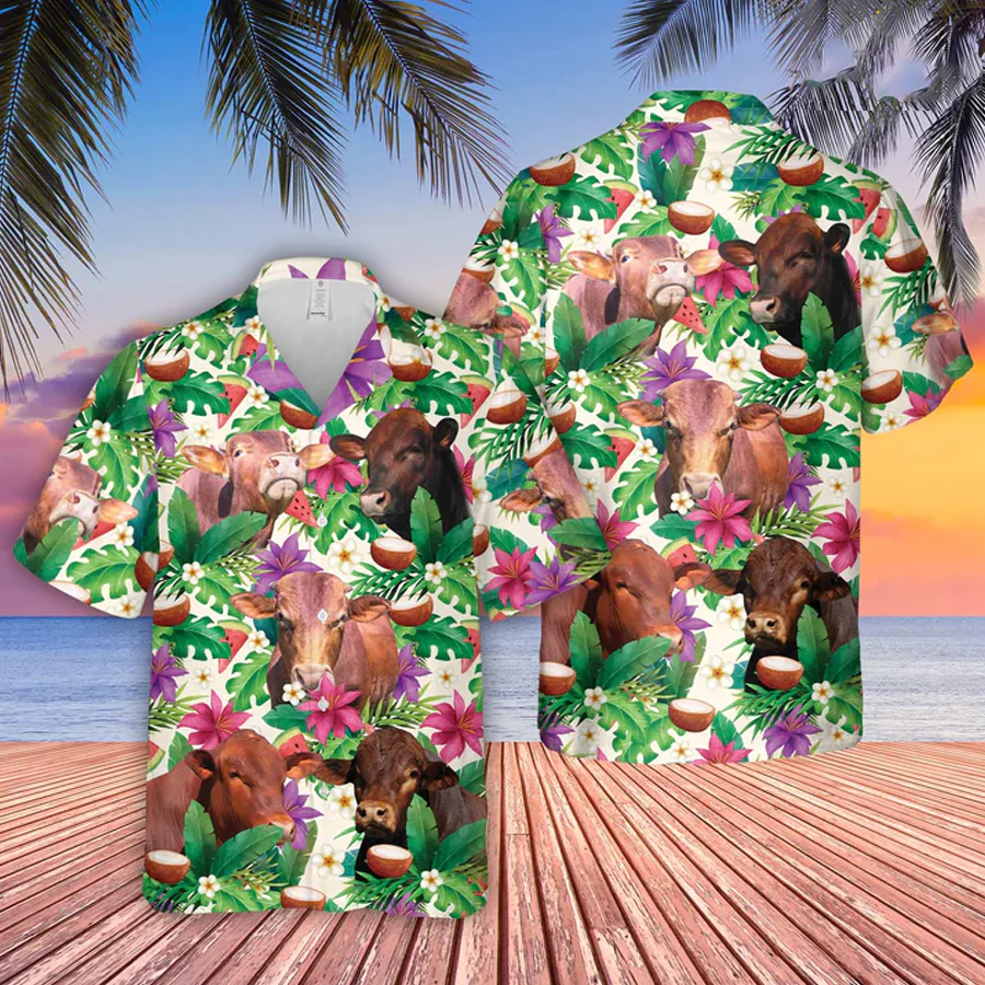 Beefmaster Summer Floral 3D Trendy Hawaiian Shirt, Farm Lover Hawaii Shirt, Hawaiian Casual Button Down Shirt
