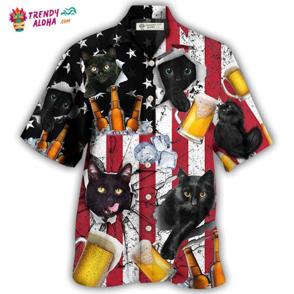 Beer And Black Cat American Flag Vintage Hawaiian Shirt – Trendy Aloha